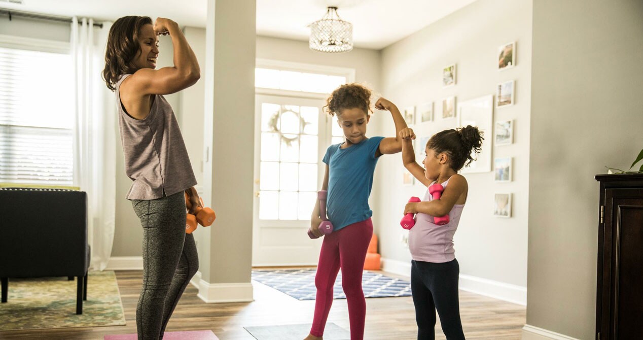 Mom working out with her kids